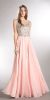 Beaded Brocade Lace Mesh Top Long Formal Prom Dress in Blush